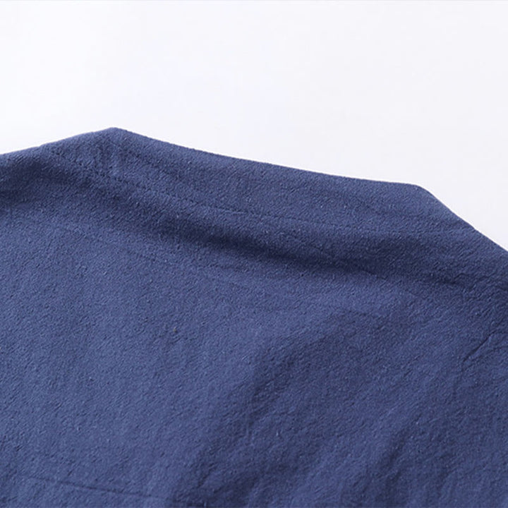 Buddha Stones Casual Plain Color One Button Three Quarter Sleeve Cotton Linen Men's Shirt - image 9