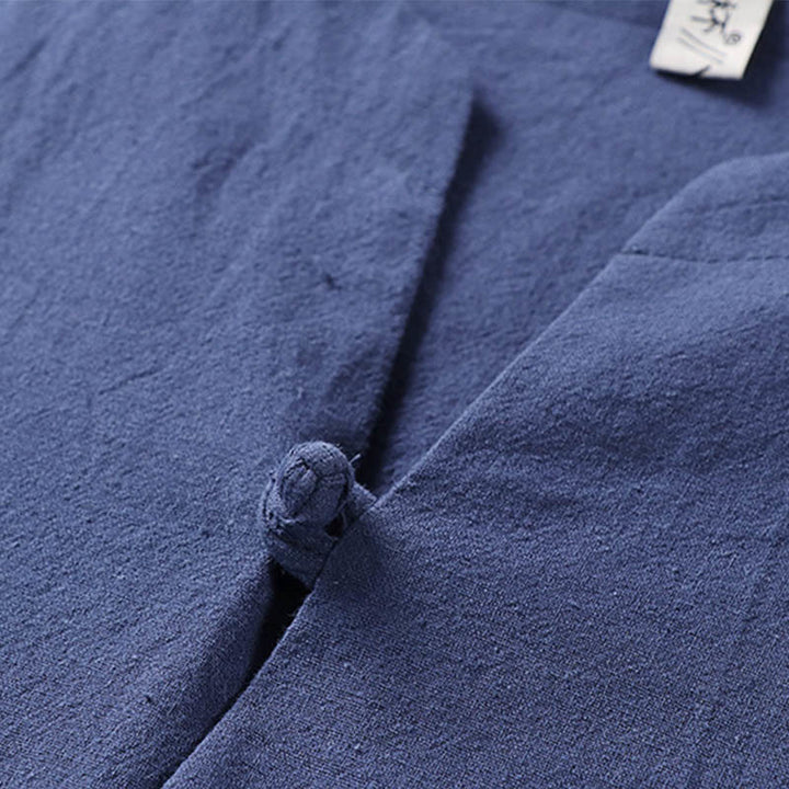 Buddha Stones Casual Plain Color One Button Three Quarter Sleeve Cotton Linen Men's Shirt - image 10