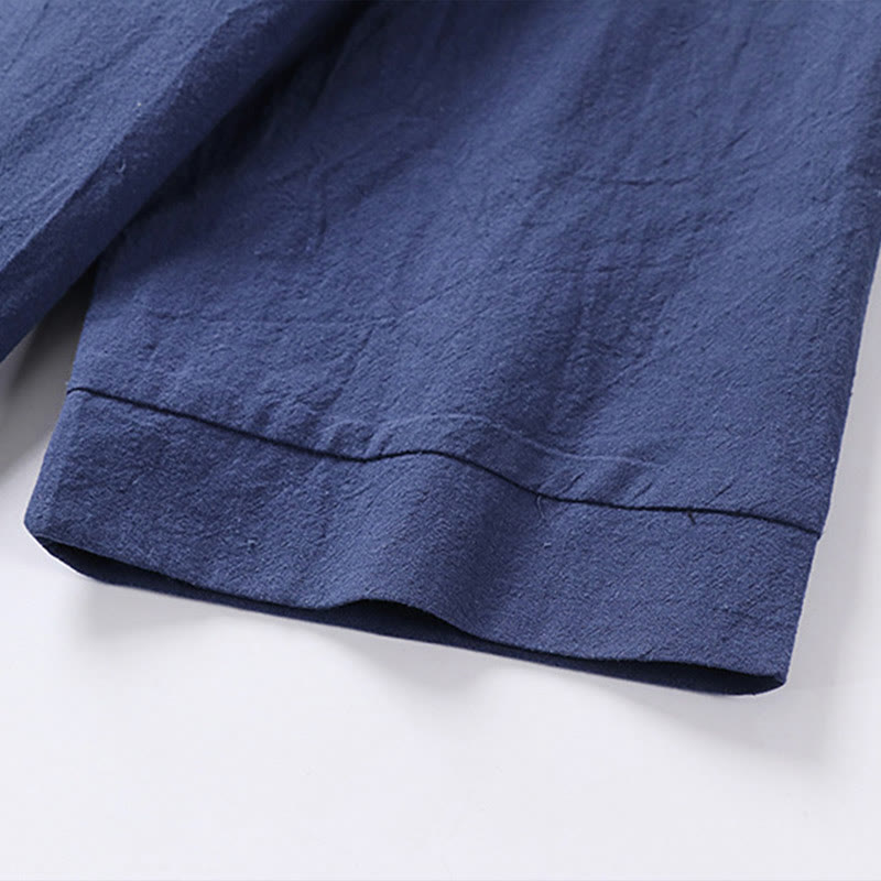 Buddha Stones Casual Plain Color One Button Three Quarter Sleeve Cotton Linen Men's Shirt - image 12