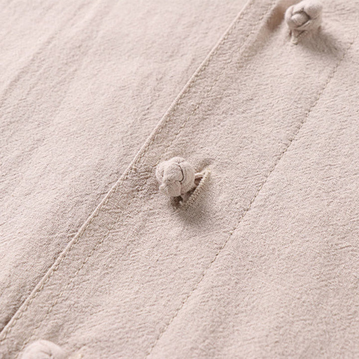 Buddha Stones Casual Plain Color Three Quarter Sleeve Front Button Cotton Linen Men's Shirt With Pockets - image 4