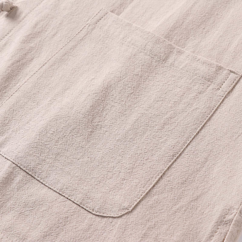 Buddha Stones Casual Plain Color Three Quarter Sleeve Front Button Cotton Linen Men's Shirt With Pockets - image 6