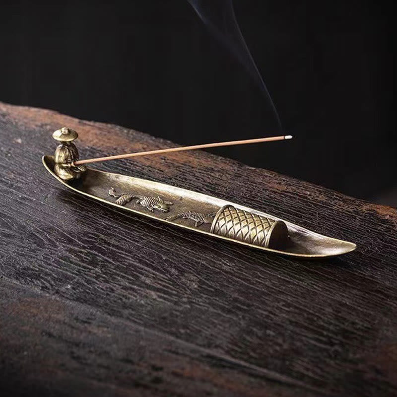 Buddha Stones Fisherman Boat Koi Fish Zinc Alloy Incense Stick Holder Healing Incense Burner Decoration - image 6