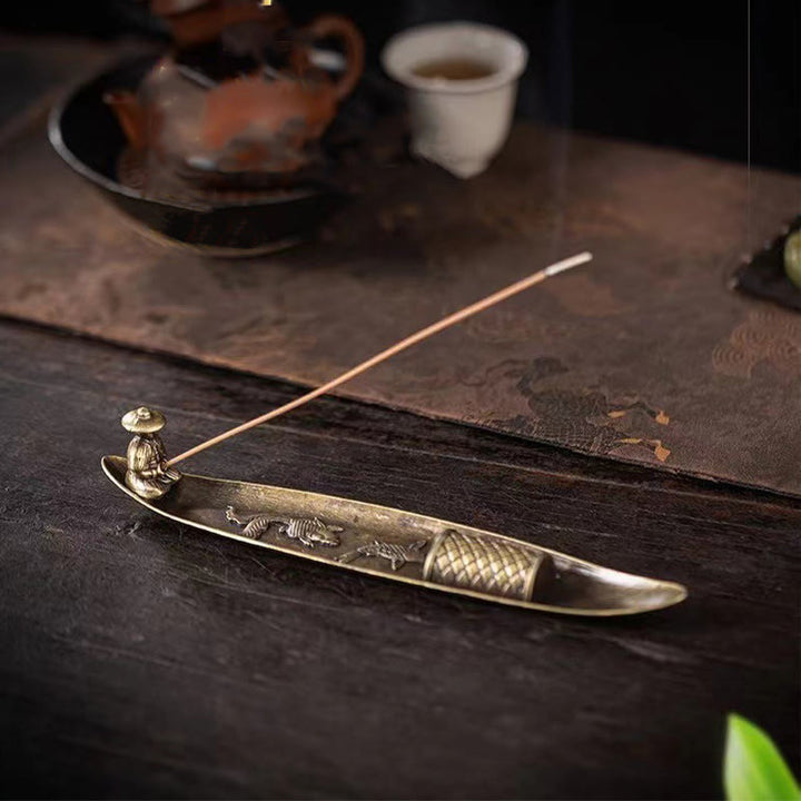 Buddha Stones Fisherman Boat Koi Fish Zinc Alloy Incense Stick Holder Healing Incense Burner Decoration - image 5
