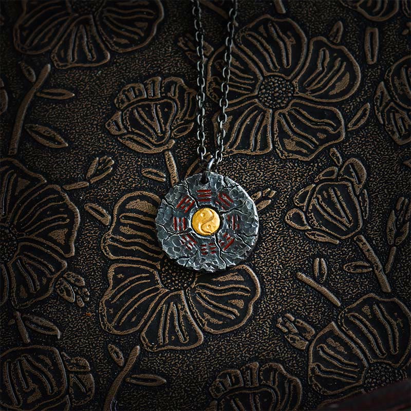 Buddha Stones 999 Sterling Silver 24k Gold Bagua Tai Chi Yin Yang Design Mountain Ghosts Spend Money Harmony Necklace Pendant - 999 Sterling Silver & Titanium Steel Chain - image 8