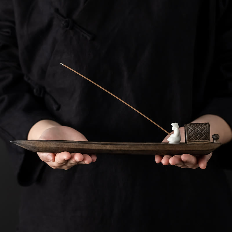 Buddha Stones Fisherman Zen Healing Brown Ceramic Stick Incense Burner Decoration - image 4