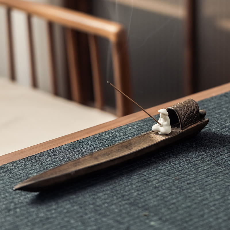 Buddha Stones Fisherman Zen Healing Brown Ceramic Stick Incense Burner Decoration - image 2