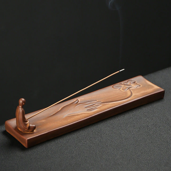 Buddha Stones Fisherman Fishing Boat Bamboo Buddha Hand Lotus Spiritual Healing Ceramic Stick Incense Burner Decoration - Buddha Hand Lotus 23.7*5.4*5.6cm - image 9