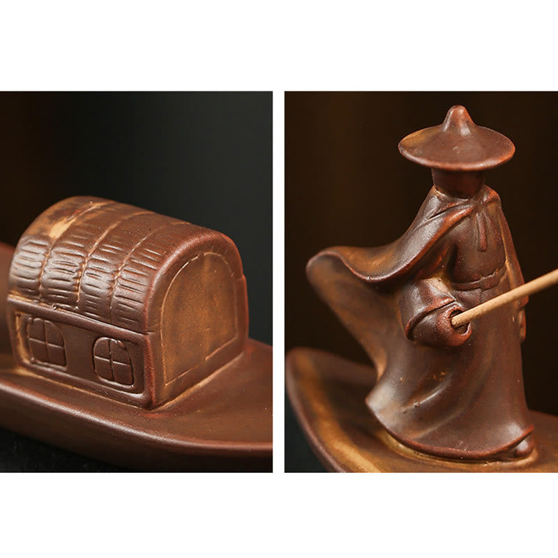 Buddha Stones Fisherman Fishing Boat Bamboo Buddha Hand Lotus Spiritual Healing Ceramic Stick Incense Burner Decoration - image 5