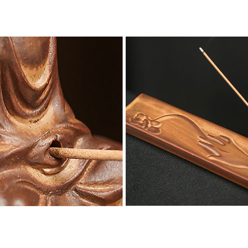 Buddha Stones Fisherman Fishing Boat Bamboo Buddha Hand Lotus Spiritual Healing Ceramic Stick Incense Burner Decoration - image 12