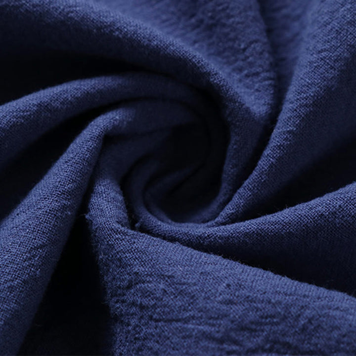 Buddha Stones Solid Color Short Sleeve One Frog Button Cotton Linen Men's Shirt - image 6