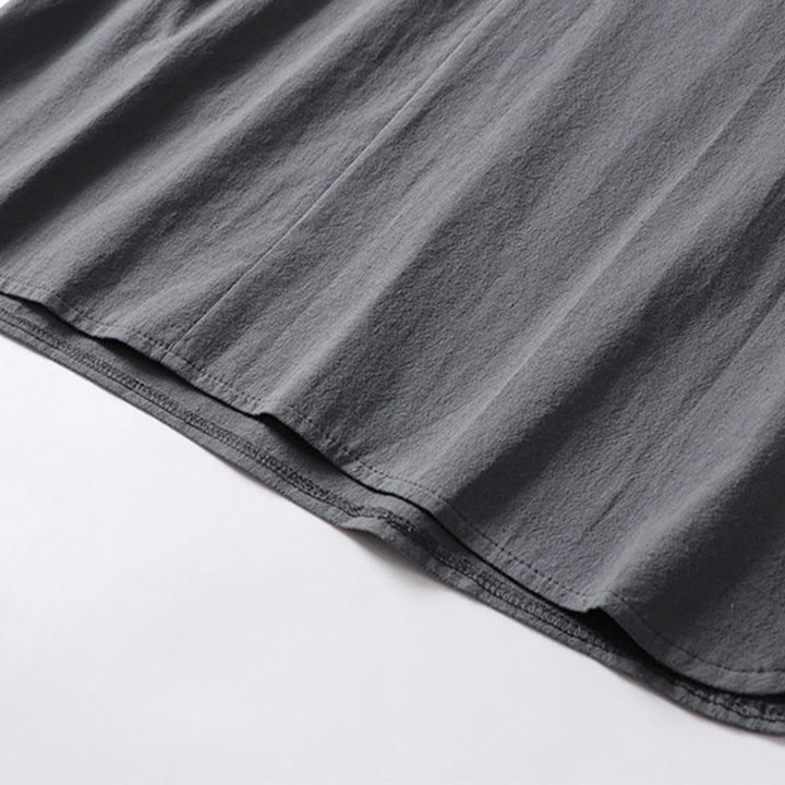 Buddha Stones Casual Plain Color Two Buttons V-neck Three Quarter Sleeve Cotton Men's Shirt - image 9