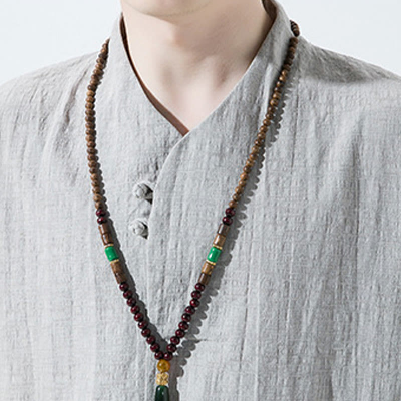 Buddha Stones Casual Solid Color Two Buttons V-neck Three Quarter Sleeve Cotton Linen Men's Shirt - image 8