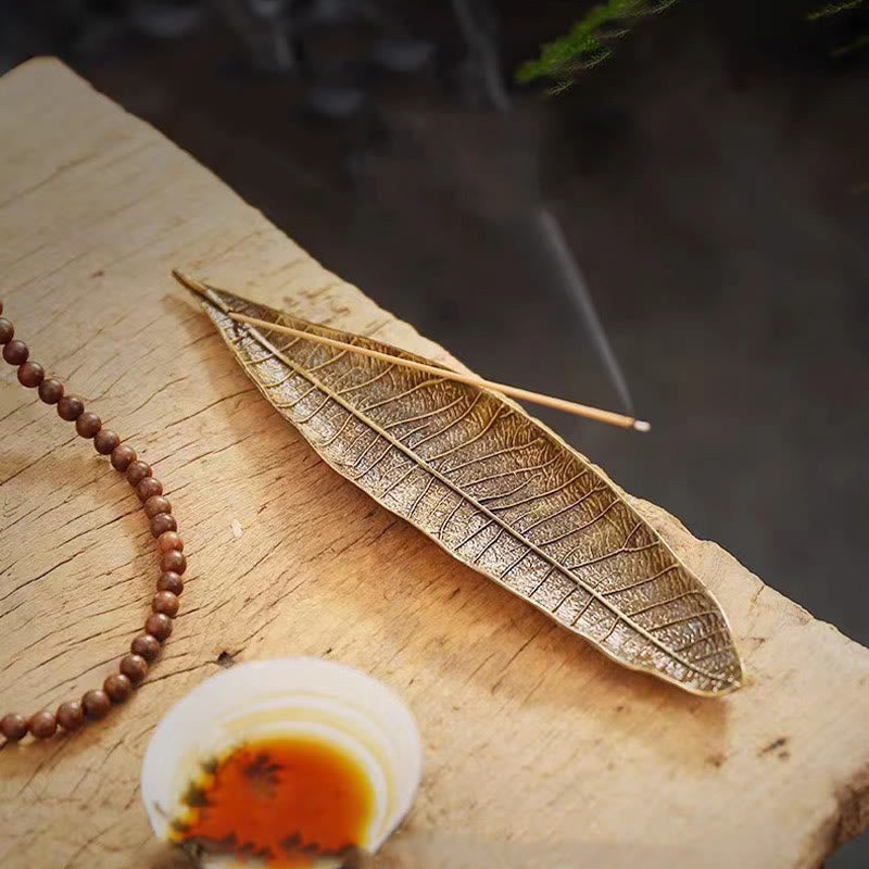 Buddha Stones Alloy Oriental Leaf Healing Incense Burner Decoration - image 4