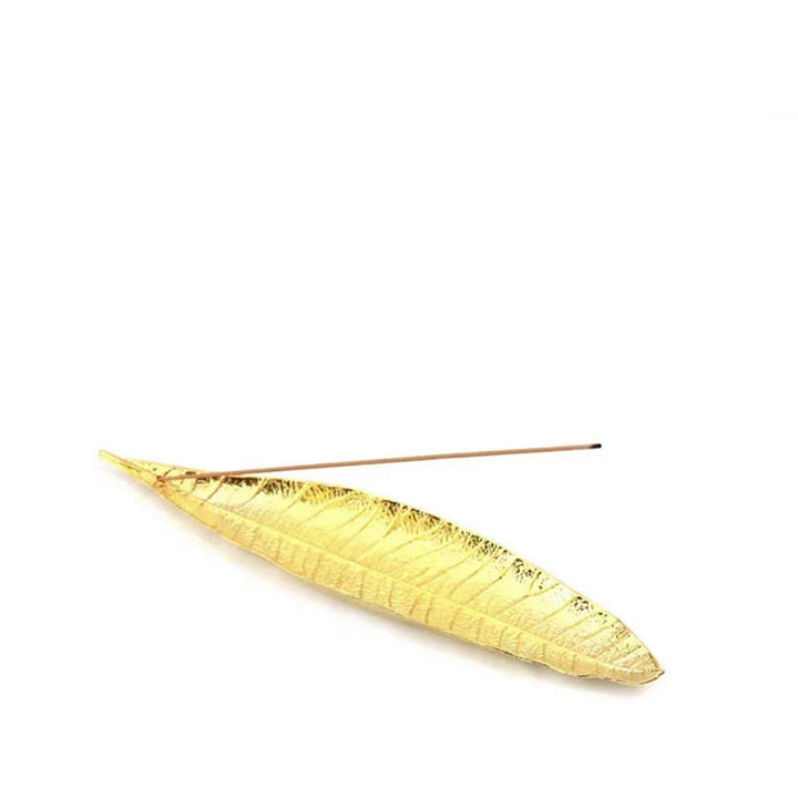 Buddha Stones Alloy Oriental Leaf Healing Incense Burner Decoration - Gold Leaf 24.6*5.3*1.4cm - image 5