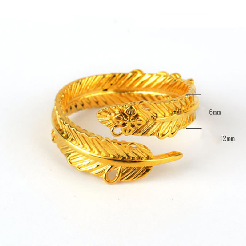 Buddha Stones River Gold Plated Copper Feather Design Wealth Ring