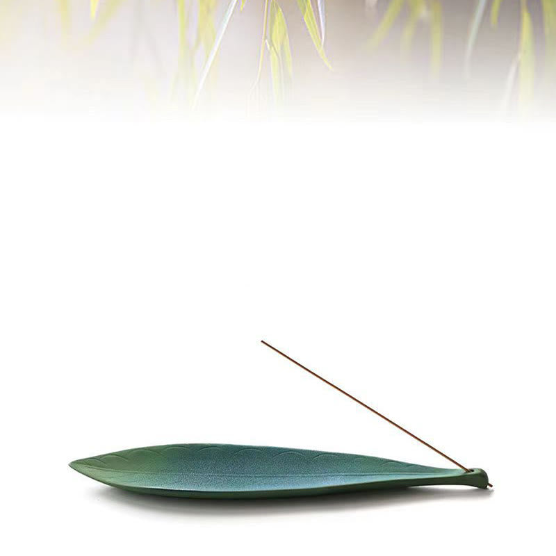 Buddha Stones Willow Leaf Healing Ceramic Stick Incense Burner Decoration - image 3