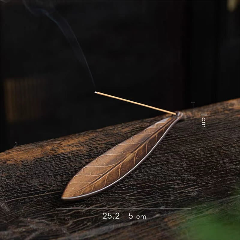 Buddha Stones Willow Leaf Healing Ceramic Stick Incense Burner Decoration - Withered Willow Leaf 25.5*5*1cm - image 9