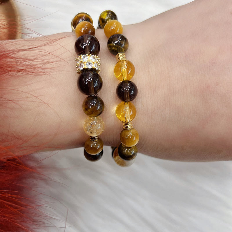 Buddha Stones Citrine Topaz Smoky Quartz Tiger Eye Happiness Bracelet