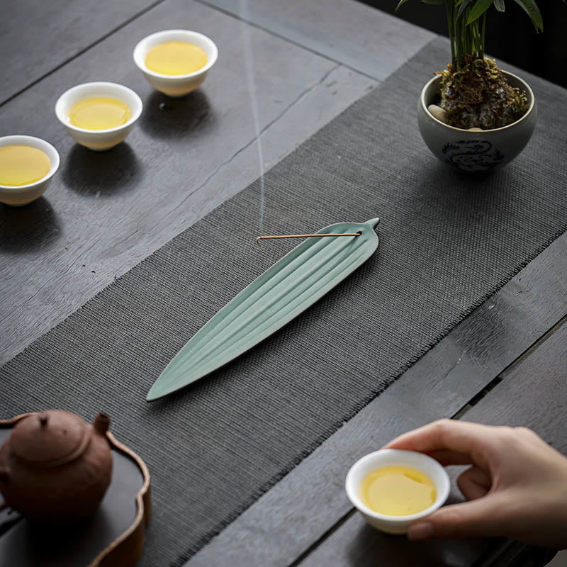 Buddha Stones Green Bamboo Leaf Healing Ceramic Incense Burner Decoration - image 2