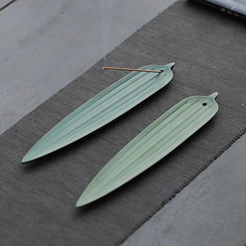 Buddha Stones Green Bamboo Leaf Healing Ceramic Incense Burner Decoration - image 10