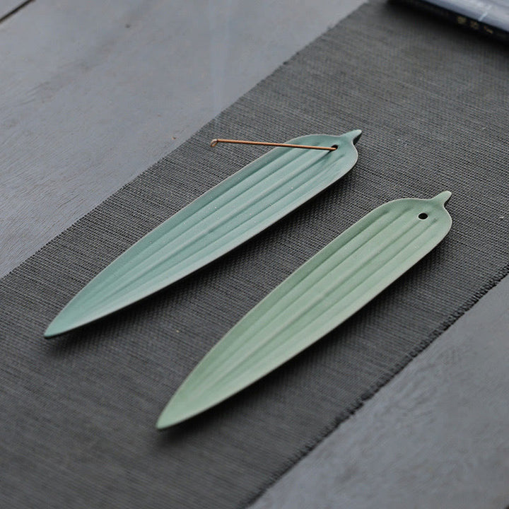 Buddha Stones Green Bamboo Leaf Healing Ceramic Incense Burner Decoration - image 10