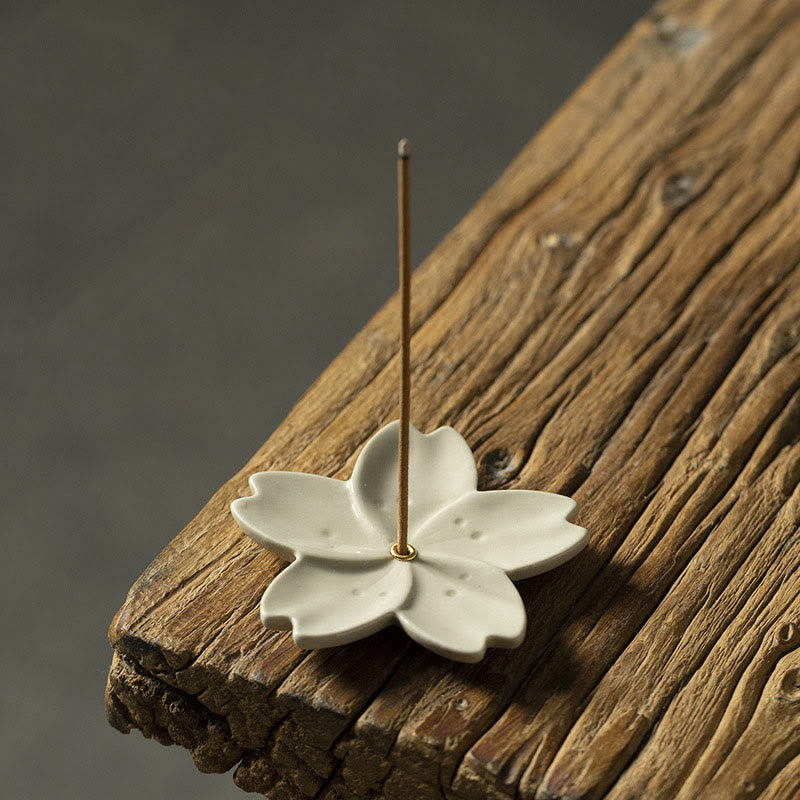 Buddha Stones Lotus Cherry Blossom Plum Blossom Chrysanthemum Healing Ceramic Incense Burner Decoration - Cherry Blossom 7*7*0.5cm - image 1