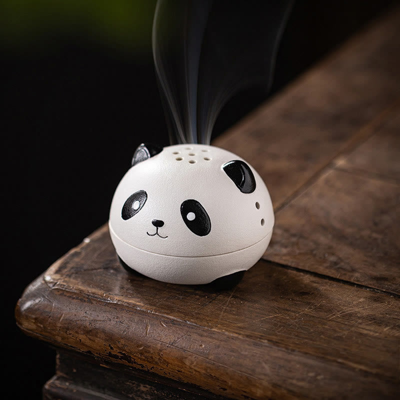 Buddha Stones Cute Panda Healing Ceramic Incense Burner Desk Decoration