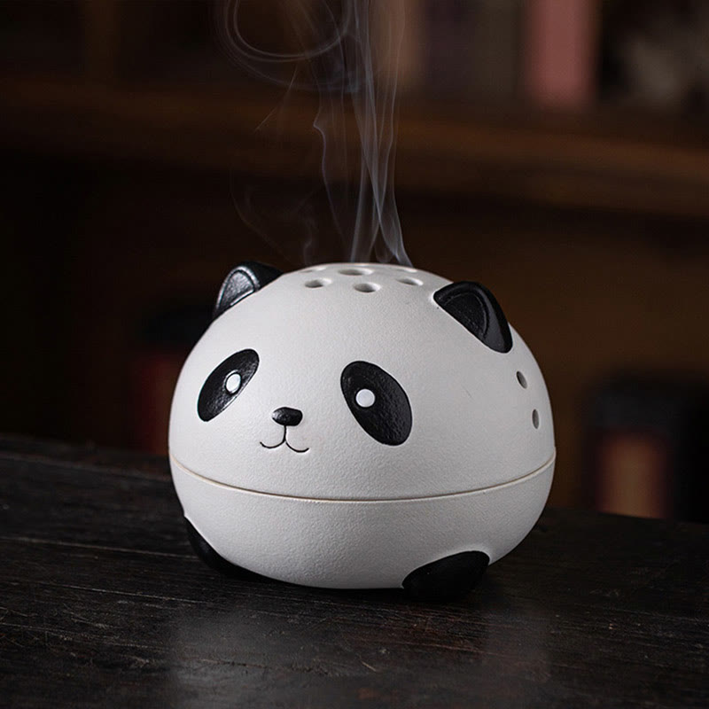 Buddha Stones Cute Panda Healing Ceramic Incense Burner Desk Decoration