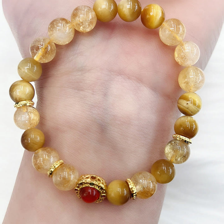 Buddha Stones Citrine Tiger Eye Red Agate Generosity Bracelet