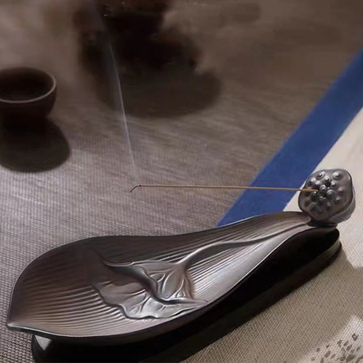 Buddha Stones Lotus Pod Zen Healing Brown Ceramic Stick Incense Burner Decoration - image 3