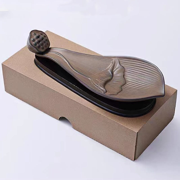 Buddha Stones Lotus Pod Zen Healing Brown Ceramic Stick Incense Burner Decoration