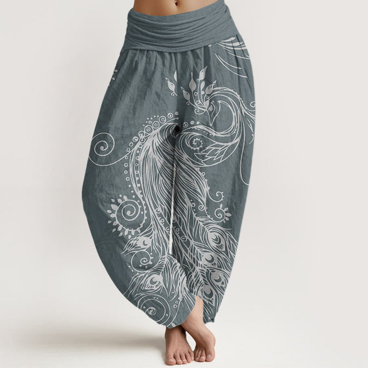 Buddha Stones Casual Peacock Design Women's Elastic Waist Harem Pants - SlateGray - US22，UK/AU26，EU54 (6XL) - image 5