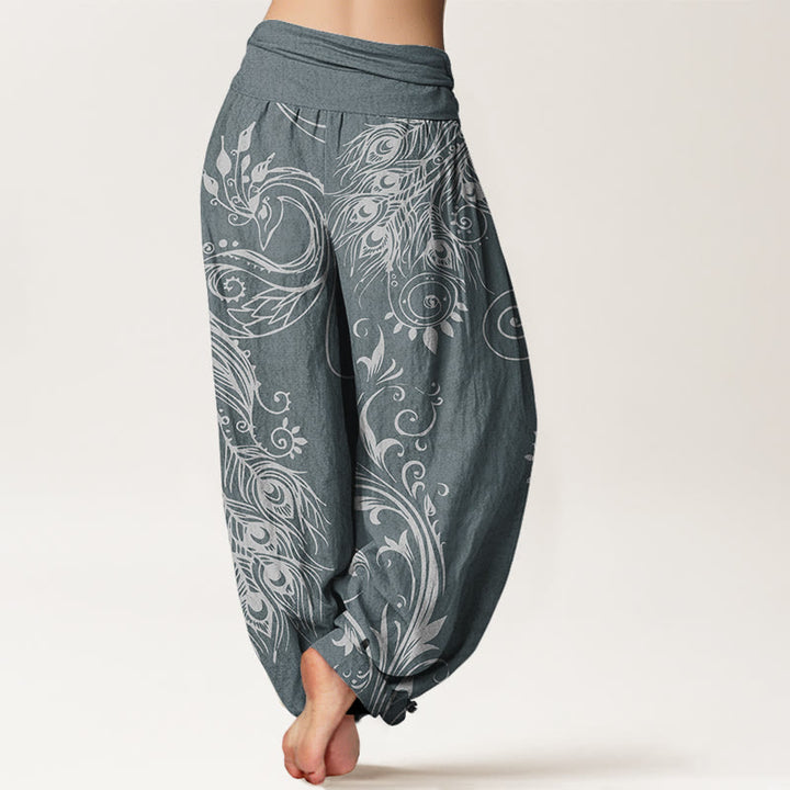 Buddha Stones Casual Peacock Design Women's Elastic Waist Harem Pants