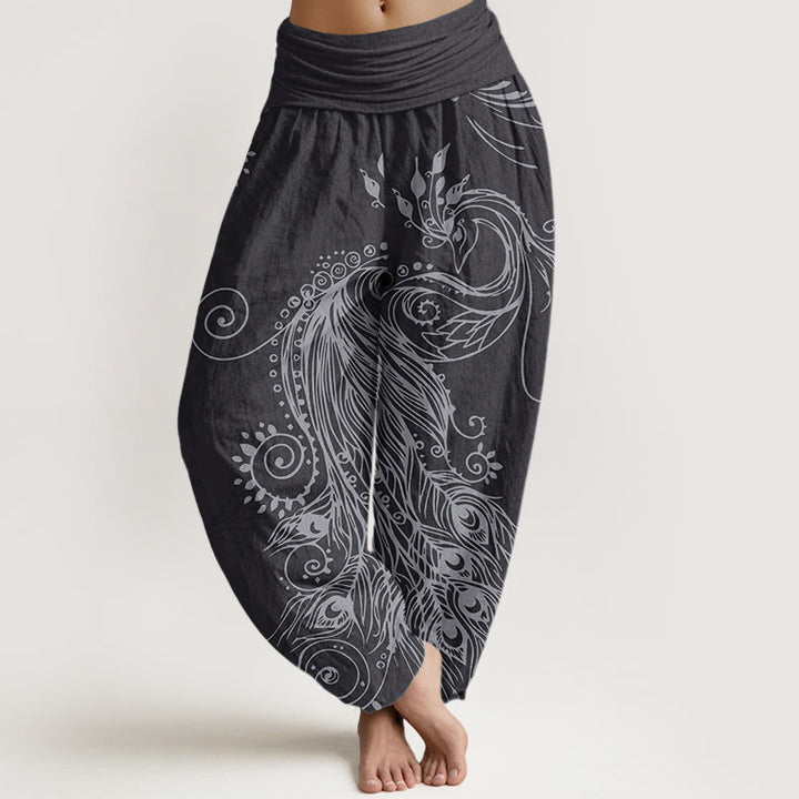 Buddha Stones Casual Peacock Design Women's Elastic Waist Harem Pants - Black - US22，UK/AU26，EU54 (6XL) - image 7