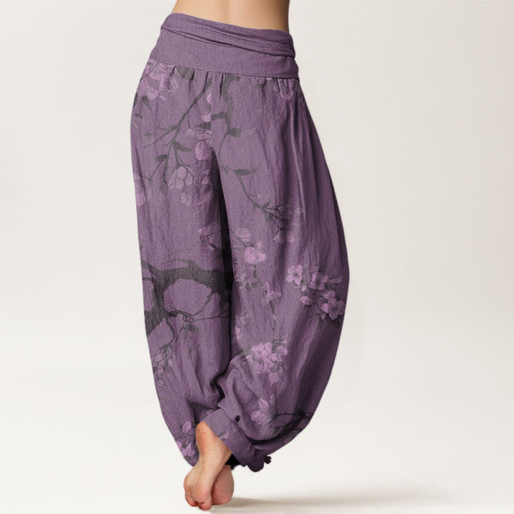 Buddha Stones Casual Branches Spring Flowers Women's Elastic Waist Harem Pants