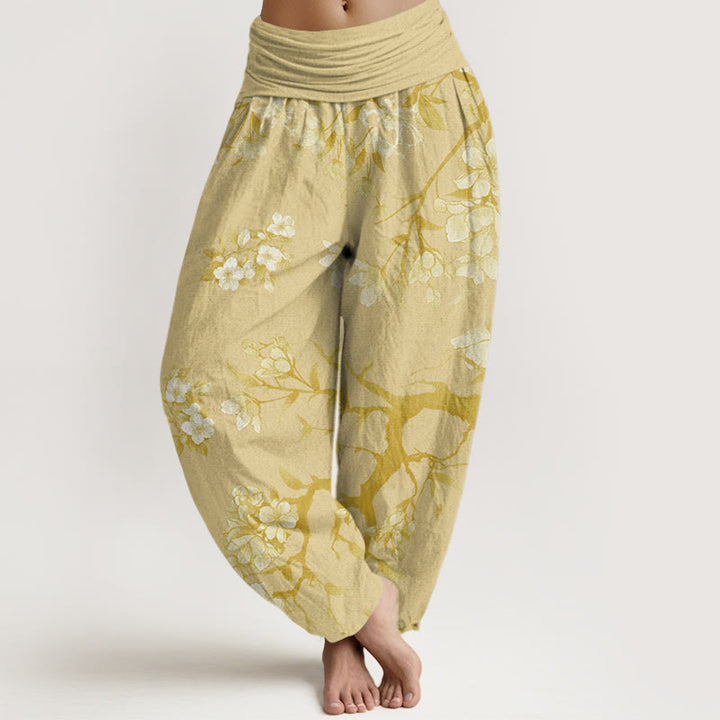 Buddha Stones Casual Branches Spring Flowers Women's Elastic Waist Harem Pants