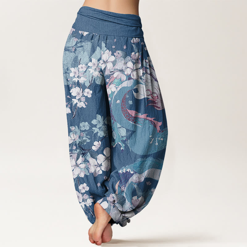 Buddha Stones Casual Dragon Cherry Blossoms Women's Elastic Waist Harem Pants - image 6