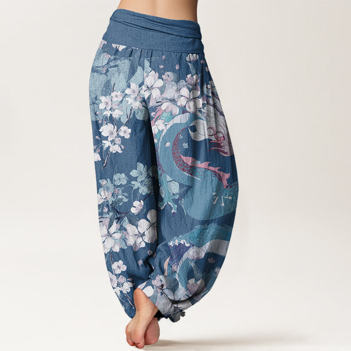 Buddha Stones Casual Dragon Cherry Blossoms Women's Elastic Waist Harem Pants - image 6
