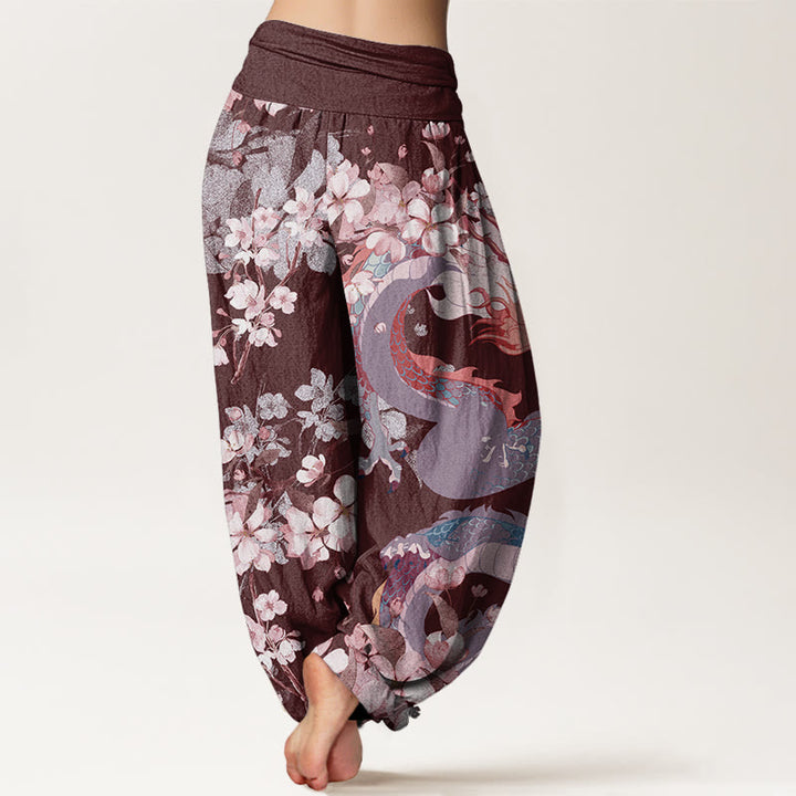 Buddha Stones Casual Dragon Cherry Blossoms Women's Elastic Waist Harem Pants - image 9