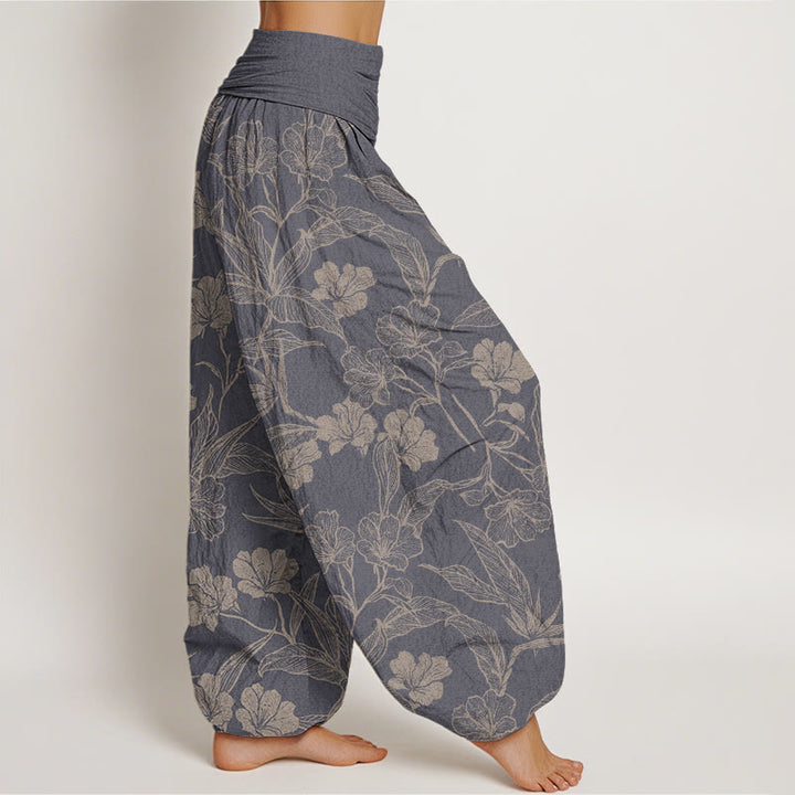 Buddha Stones Casual Plum Blossom Leaves Women's Elastic Waist Harem Pants