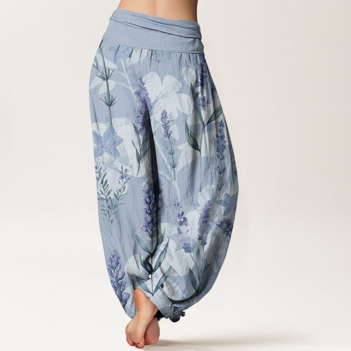 Buddha Stones Casual Lavender Flowers Lilies Women's Elastic Waist Harem Pants