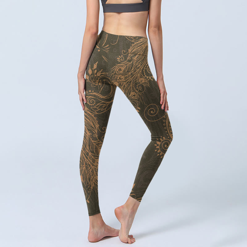 Buddha Stones Peacock Feather Print Gym Leggings Women's Yoga Pants - image 4