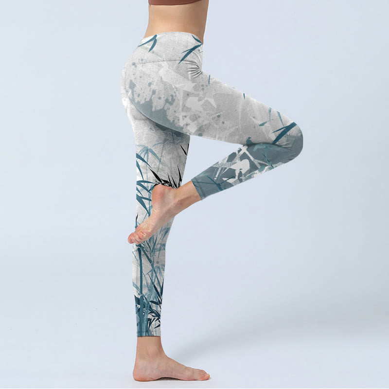 Buddha Stones Bamboo Print Gym Leggings Women's Yoga Pants