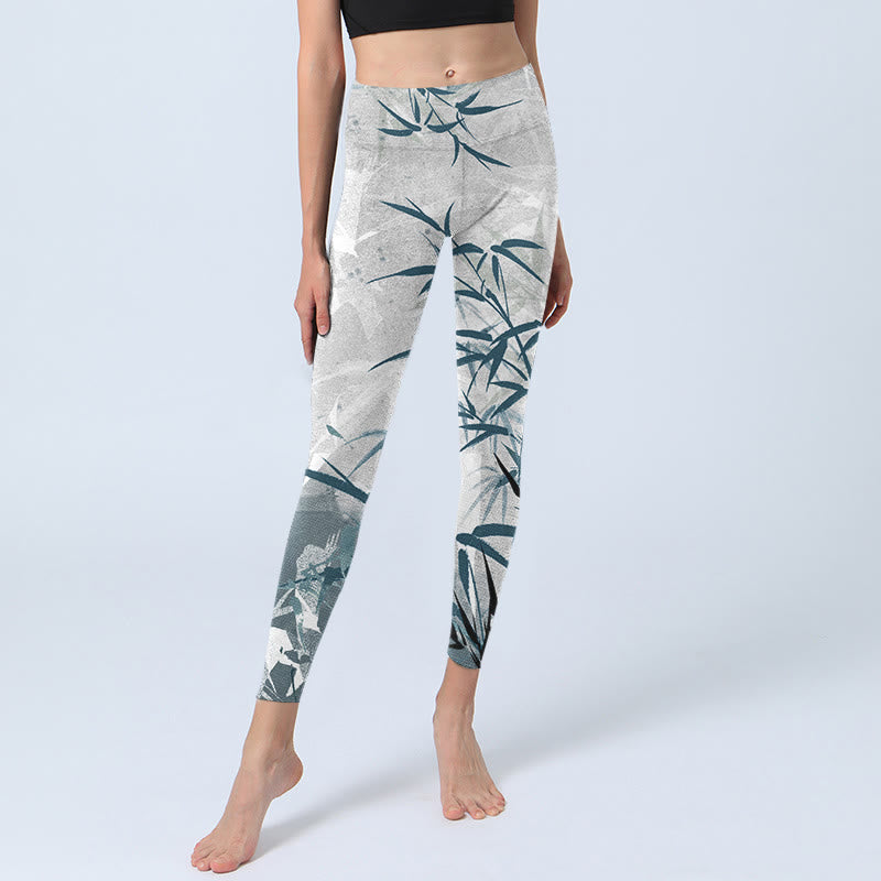 Buddha Stones Bamboo Print Gym Leggings Women's Yoga Pants