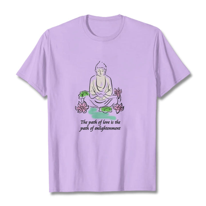 Buddha Stones Meditating Buddha Lotus Flower Leaf Pattern Cotton Tee T-shirt