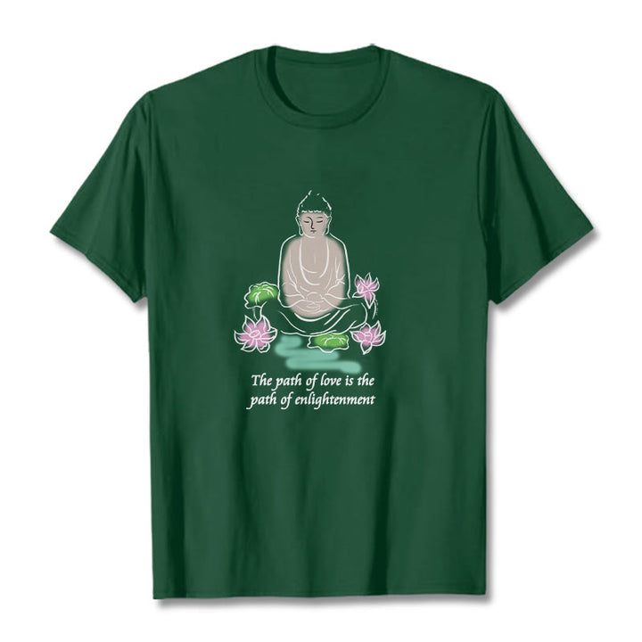 Buddha Stones Meditating Buddha Lotus Flower Leaf Pattern Cotton Tee T-shirt