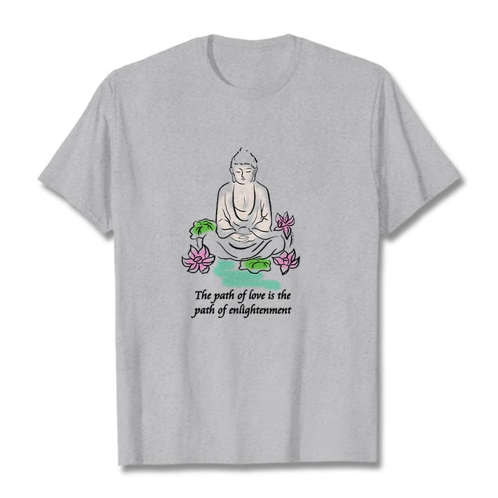 Buddha Stones Meditating Buddha Lotus Flower Leaf Pattern Cotton Tee T-shirt