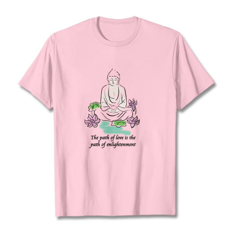 Buddha Stones Meditating Buddha Lotus Flower Leaf Pattern Cotton Tee T-shirt