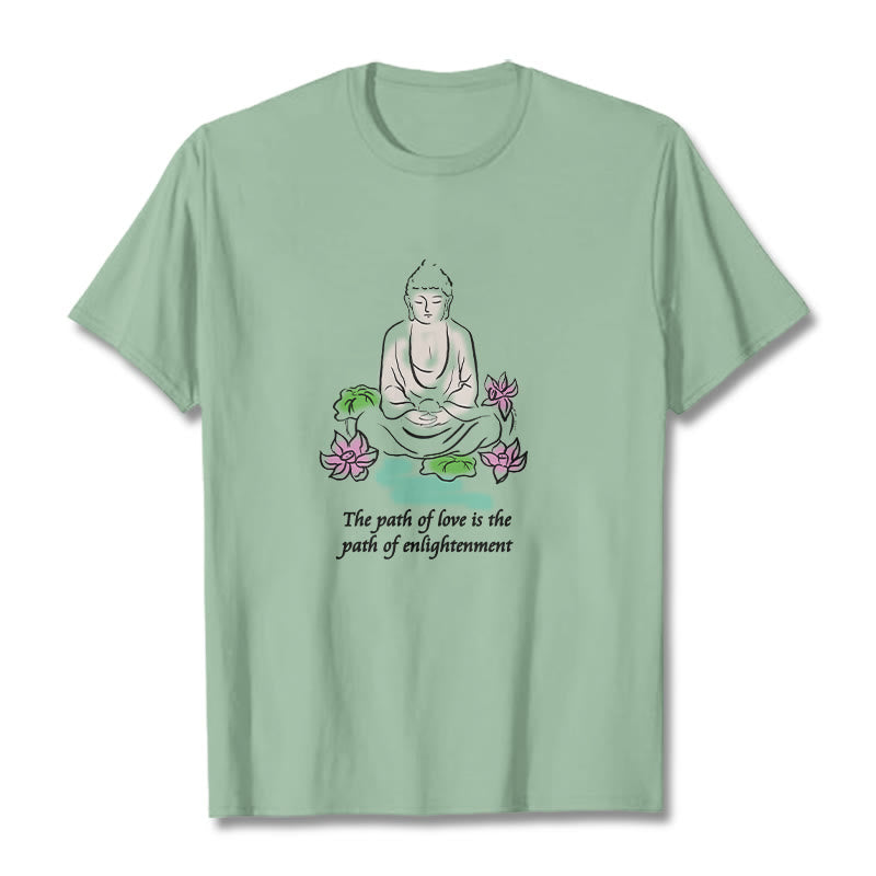 Buddha Stones Meditating Buddha Lotus Flower Leaf Pattern Cotton Tee T-shirt