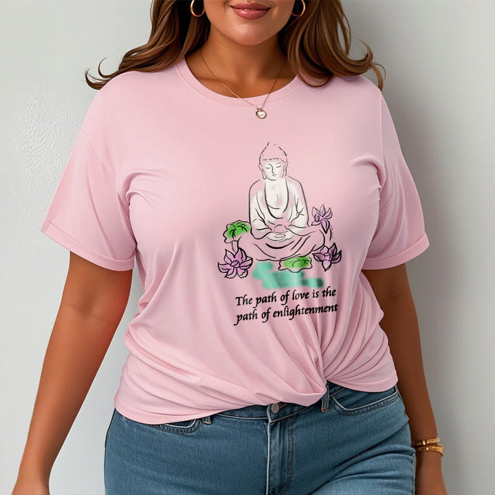 Buddha Stones Meditating Buddha Lotus Flower Leaf Pattern Cotton Tee T-shirt